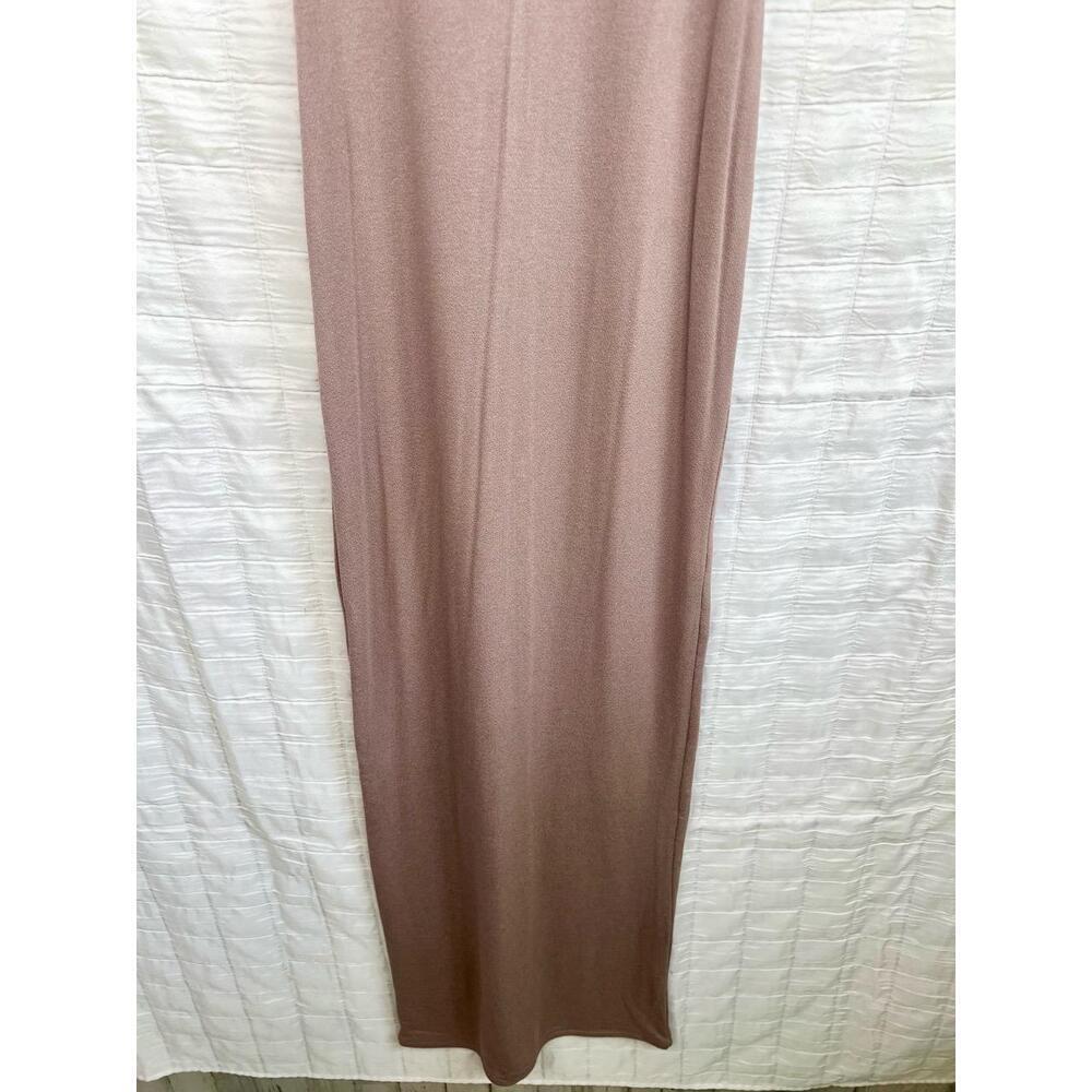 Naked Wardrobe Beige Brown High Neck Sleeveless Fitted Maxi Dress Size Small - Picture 4 of 11